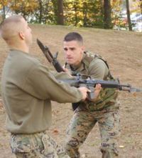 U.S. Marines practicing bayonet combat.